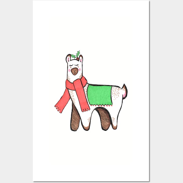 Cute Christmas Llama Wall Art by RuthMCreative